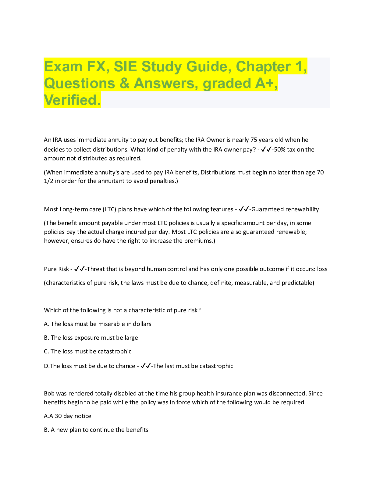 Preview image for Exam FX, SIE Study Guide, Chapter 1,  Questions & Answers, graded A+,  Verified.